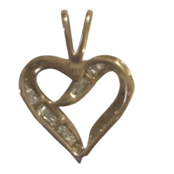 10K Solid Yellow Gold Diamond Heart Pendant Necklace 0.11ct Fine Jewelry - Picture 2 of 4